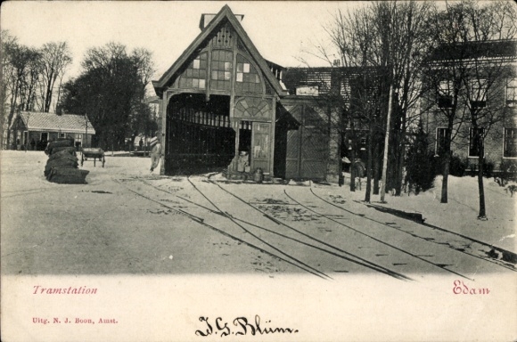 Postcard Edam Volendam North Holland Netherlands, tram, stop, carriage hall
