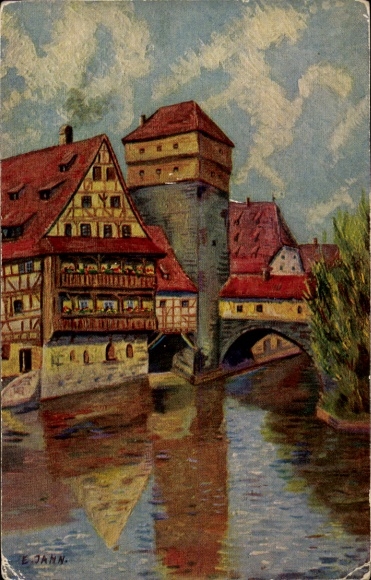 Artist Postcard Jahn, E. Nuremberg in Middle Franconia, Am Henkerssteg