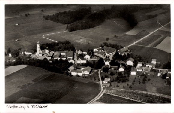 Ak Flossing Polling bei Mühldorf am Inn Oberbayern,, Fliegeraufnahmet