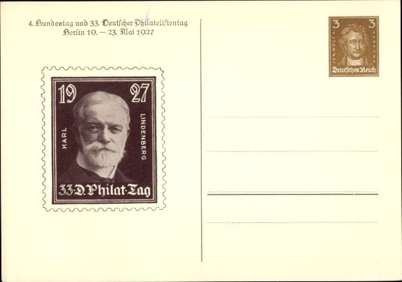 Postwaardestuk Ak 4e Bondsdag en 33e Duitse Filatelistendag 1927, GS DR PP 97 C2 05