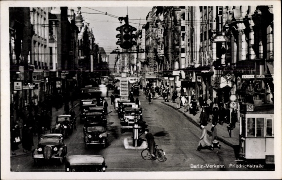 Ak Berlin Mitte, Verkehr in der Friedrichstraße, Autos, Straßenbahn