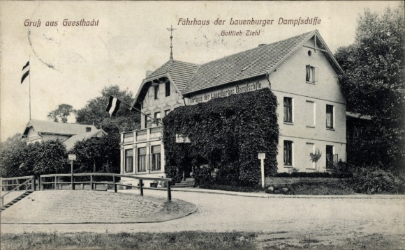Postcard Geesthacht on the Elbe, ferry house of the Lauenburg steamships