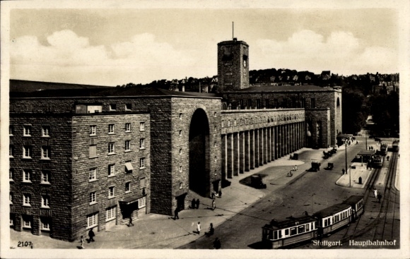 Postcard Stuttgart am Neckar, main station, tram