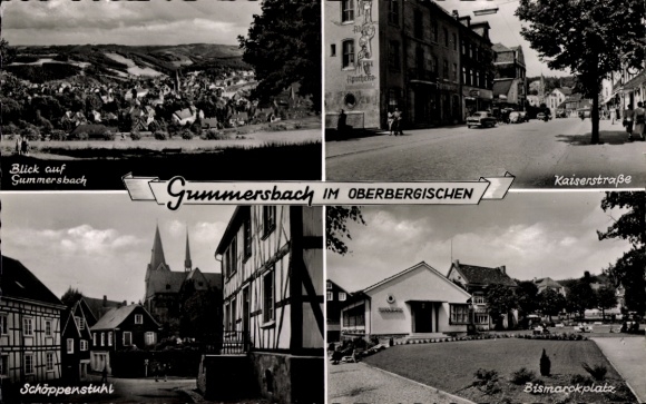 Postcard Gummersbach in the Oberbergischer Kreis, Kaiserstrasse, Bismarckplatz, Schöppenstuhl
