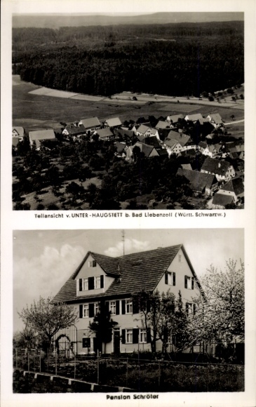 Postcard Unterhaugstett Bad Liebenzell in the Black Forest, Pension Schröter, aerial photograph