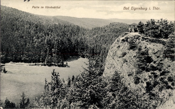Postcard Elgersburg in Thuringia, panorama, Hörnbachthal, view of rocks, forest landscape, buildings