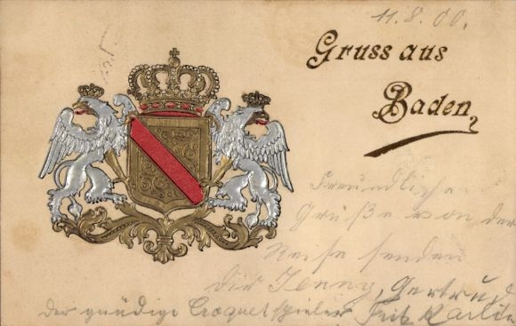 Embossed coat of arms Postcard Baden, crown