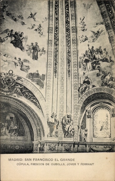 Postcard Madrid Spain, frescoes, dome, San Francisco el Grande, Madrid