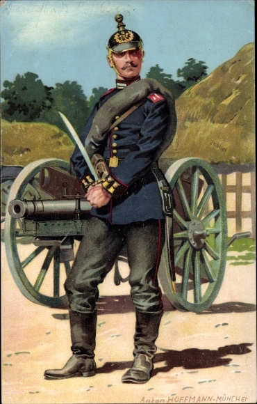 Artysta lito Hoffmann, A., niemiecki żołnierz, strzelec, pas z amunicją, hełm z kolcami, Imperium