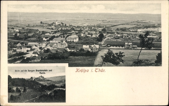 Postcard Krölpa in Thuringia, general view, view of the castles of Brandenstein and Ranis