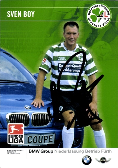 Autograph card footballer Sven Boy, SpVgg Greuther Fürth, autograph