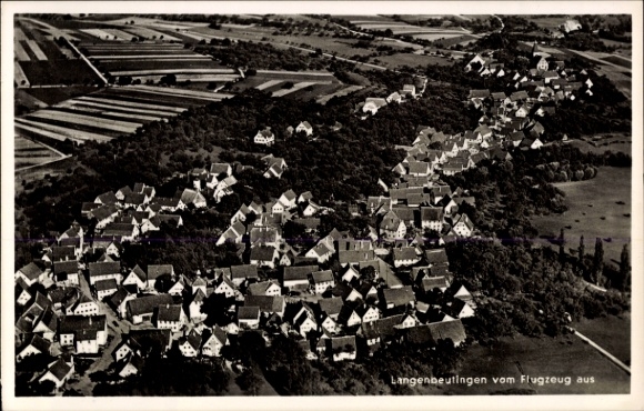 Postcard Langenbeutingen Langenbrettach in Württemberg, aerial photograph, village view, many roofs, landscape