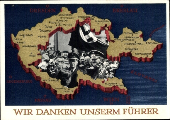 Postal stationery Postcard We thank our Führer, Sudetenland, Bohemia, Moravia, Hitler