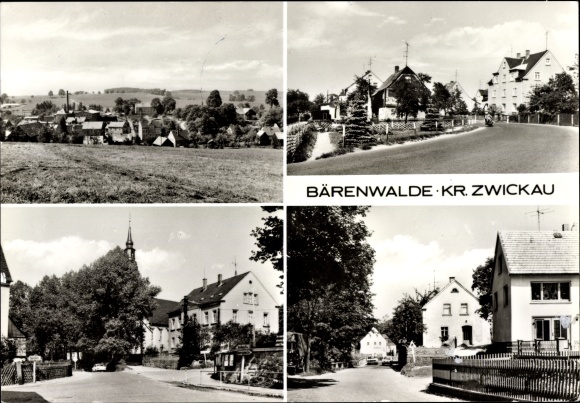 Postcard Bärenwalde Crinitzberg in Saxony, panorama, street views