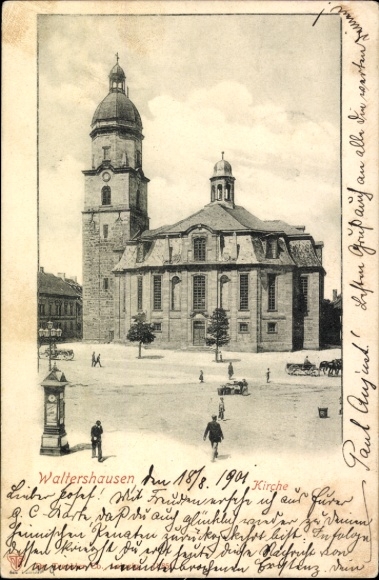 Ak Waltershausen in Thüringen, Kirche,  Architektur,  von 1904, liebe Grüße
