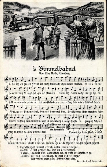 Song Postcard Max Nacke, &#39;s Bimmelbahnel, railway, steam locomotive