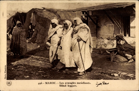 Postcard Marokko, Blind Beggars, Blinde Bettler
