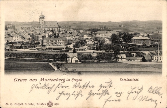 Postcard Marienberg in the Erzgebirge Saxony, total view