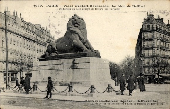 Ak Paris, Boulevard Saint Germain, Löwe von Belfort, Platz Denfert-Rochereau,  Bartholdi