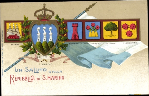 Herb KP San Marino, herb Borgo, Serravalle, Fiorentino, flaga