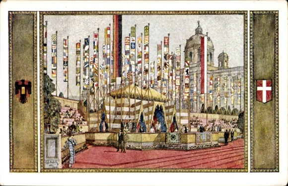 Coat of arms artist Postcard Schüle, Vienna I Inner City, festival tent at the Burgring, 10th German Singers' Association Festival