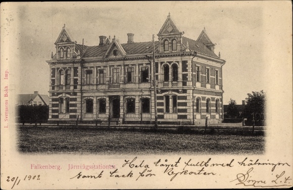 Postcard Falkenberg Schweden, Railway Station, Bahnhof