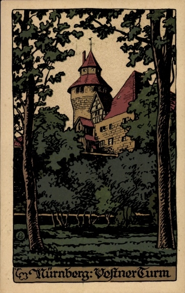 Steindruck Ak Nürnberg in Mittelfranken Bayern, Vestner Turm