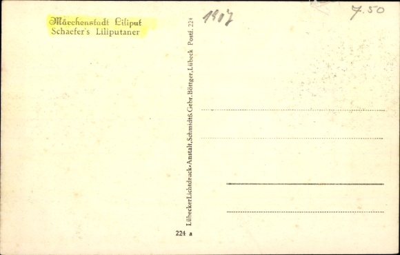 Postcard Schaefer's fairytale town of Lilliput, pony