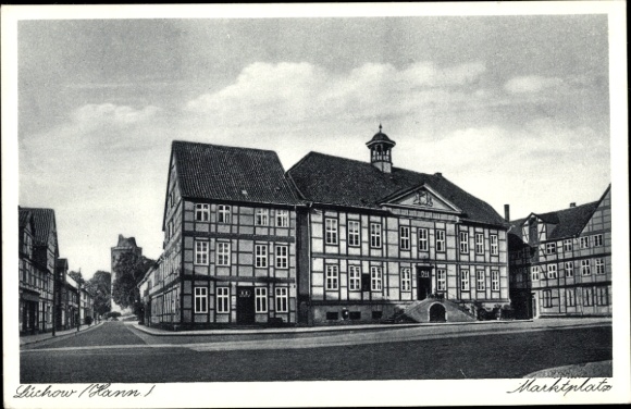 Postcard Lüchow in Wendland, market square, half-timbered houses