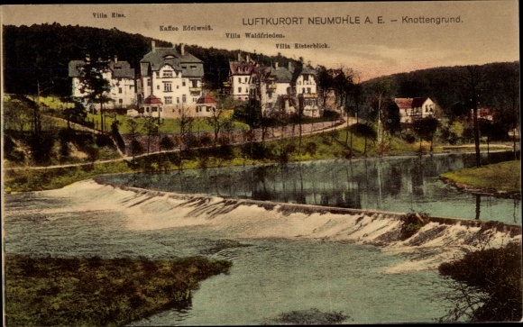 Ak Neumühle an der Elster, Knottengrund, Villa Waldfrieden, Villa Elsterblick