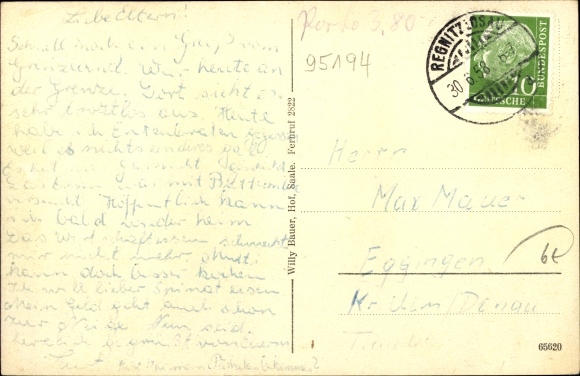 Postcard Regnitzlosau in Upper Franconia, Panorama, Gasthof Grüner Baum, Hohenberg Castle