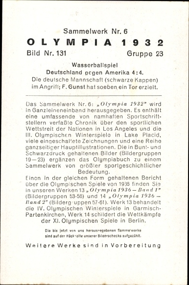 Collection picture Olympia 1932, water polo game Germany against America