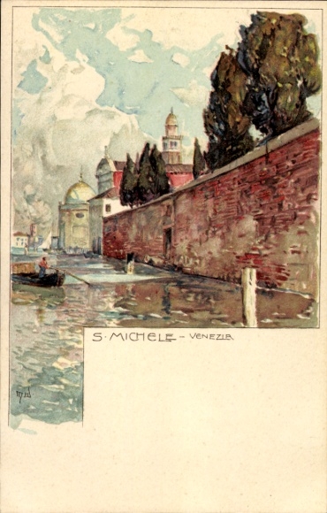 KP artystyczna Wielandt, Manuel, San Michele Venezia Wenecja Veneto, odcinek rzeki, ściana, łódź wiosłowa