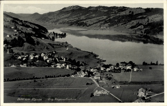 Postcard Bühl am Alpsee Immenstadt im Allgäu, panoramic view of idyllic landscape, mountain ranges, water