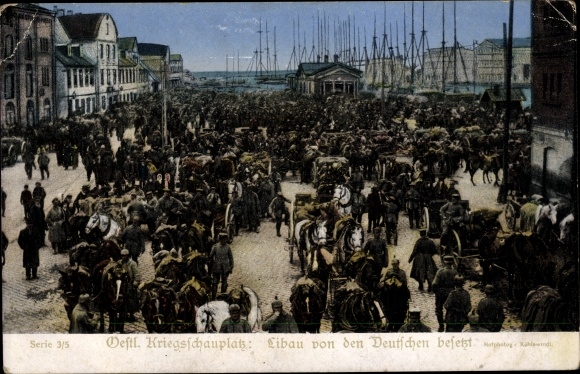 Postcard Liepaja Libau Latvia, crew, German soldiers
