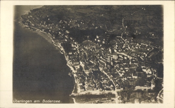 Postcard Überlingen on Lake Constance, aerial view of Lake Constance, architecture, calm waters