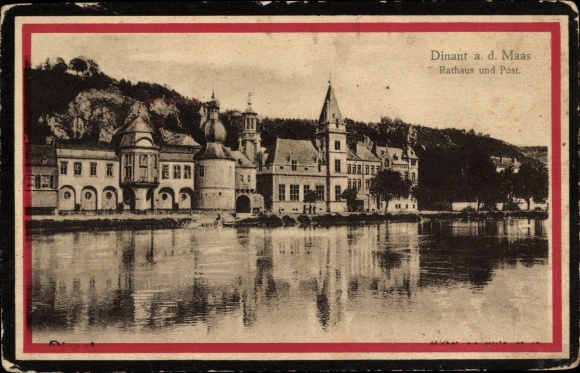 Postcard Dinant Wallonia Namur, town hall and post office
