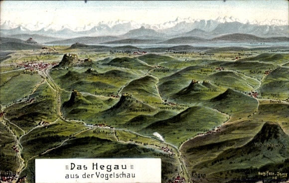 Maps Postcard Felle, Eugen, Engen im Hegau Baden, Mühlhausen, Singen Hohentwiel, Hohenstoffeln
