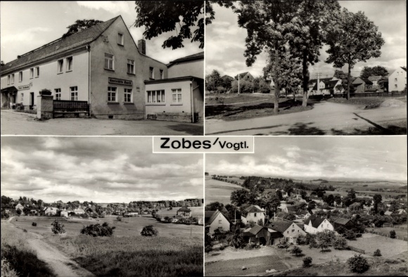 Ansichtkaart Zobes Neuensalz im Vogtland, uitzicht op stad en omgeving, gedeeltelijk uitzicht, herberg