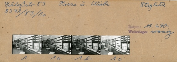 Kontaktabzug Fotos Berlin Steglitz, Schloßstraße 85, Geschäft Hesse und Wiebe, 4 Fotos ca. 4x2 cm