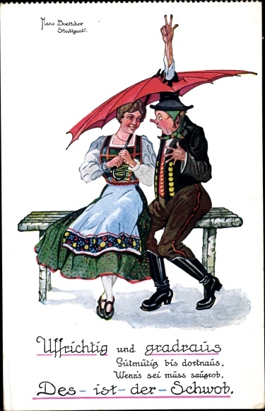 Artist PC Boettcher, Hans, Des is the Schwob, folk costumes