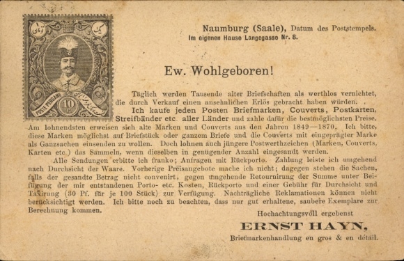 KP Naumburg an der Saale, sklep ze znaczkami Ernsta Hayna, Langegasse 8