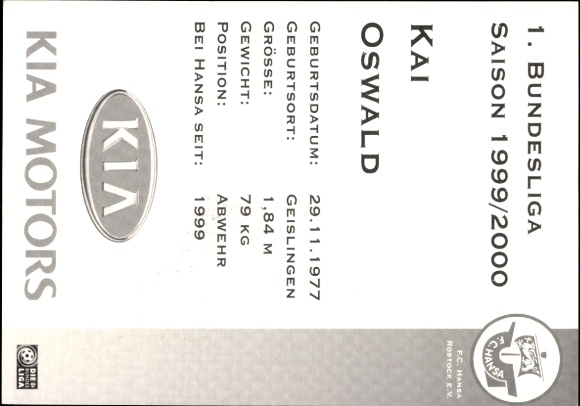 Autograph card footballer Kai Oswald, FC Hansa Rostock, autograph