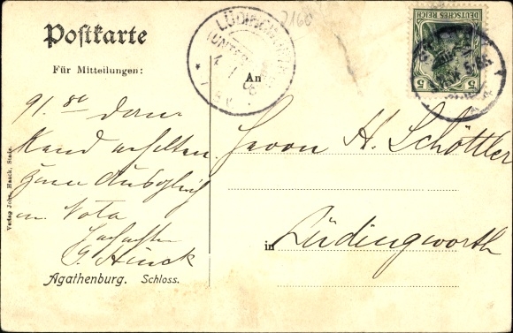Postcard Agathenburg district of Stade, partial view of the castle