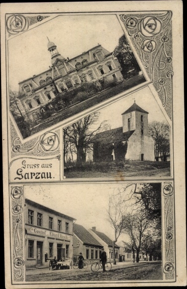 Postcard Garzau in der Mark, castle, church, inn