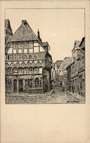 Kunstenaar Ak Ubbelohde, Otto, Hameln aan de Weser Nedersaksen, blik op de Emmernstraße
