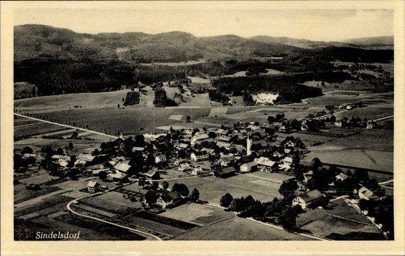 Postcard Sindelsdorf in Upper Bavaria, aerial photograph