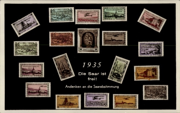 Briefmarken Ak Saar ist frei, Saarabstimmung, 1935