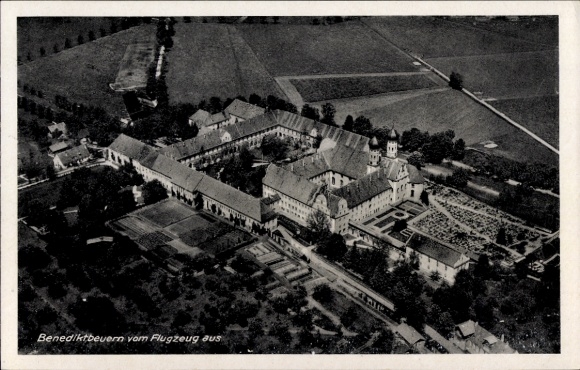 Postcard Benediktbeuern in Upper Bavaria, aerial photograph