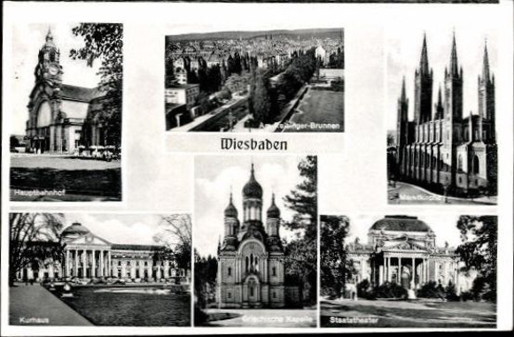 10 starych pocztówek Wiesbaden, różne widoki